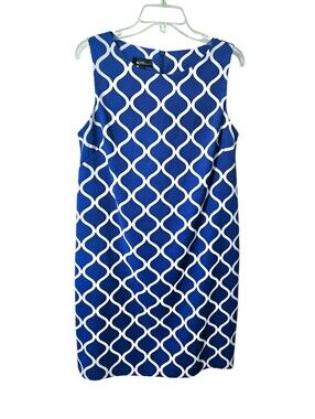 ALYX Size 12 Women's Blue White Geometric Print Sleeveless Knee-Length Dress